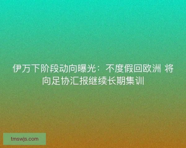 伊万下阶段动向曝光：不度假回欧洲 将向足协汇报继续长期集训